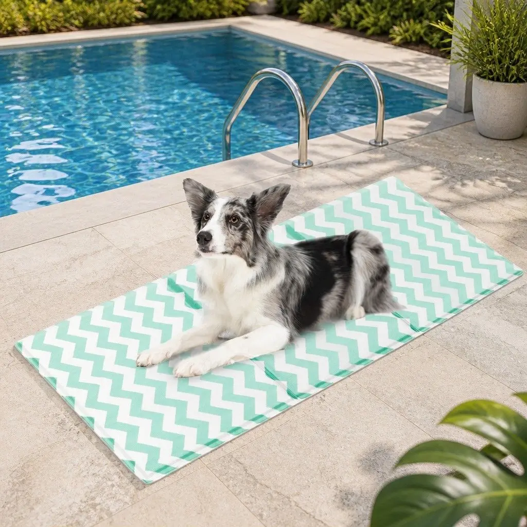 Pet Cooling Mat Large Green Textured for Dogs and Cats