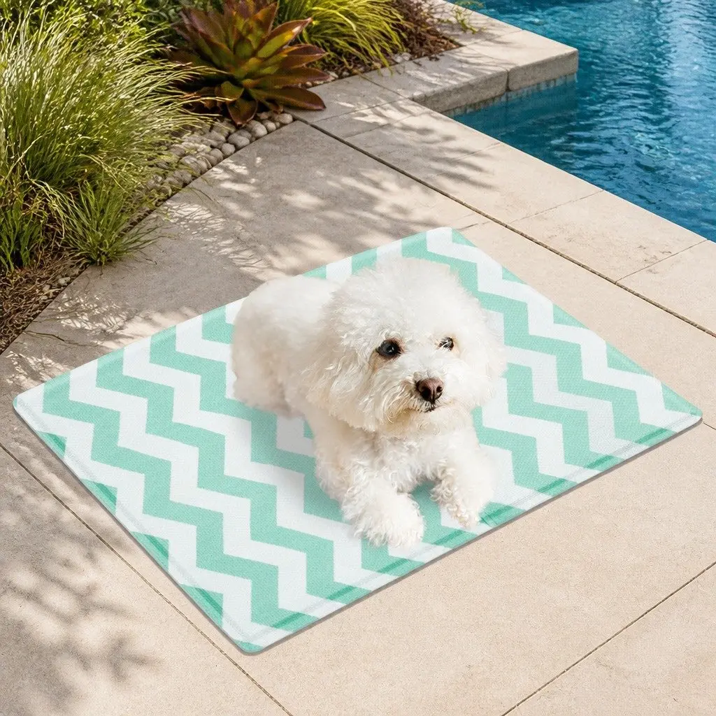 Portable Foldable Pet Cooling Mat Small Green Textured Surface for Dogs Cats