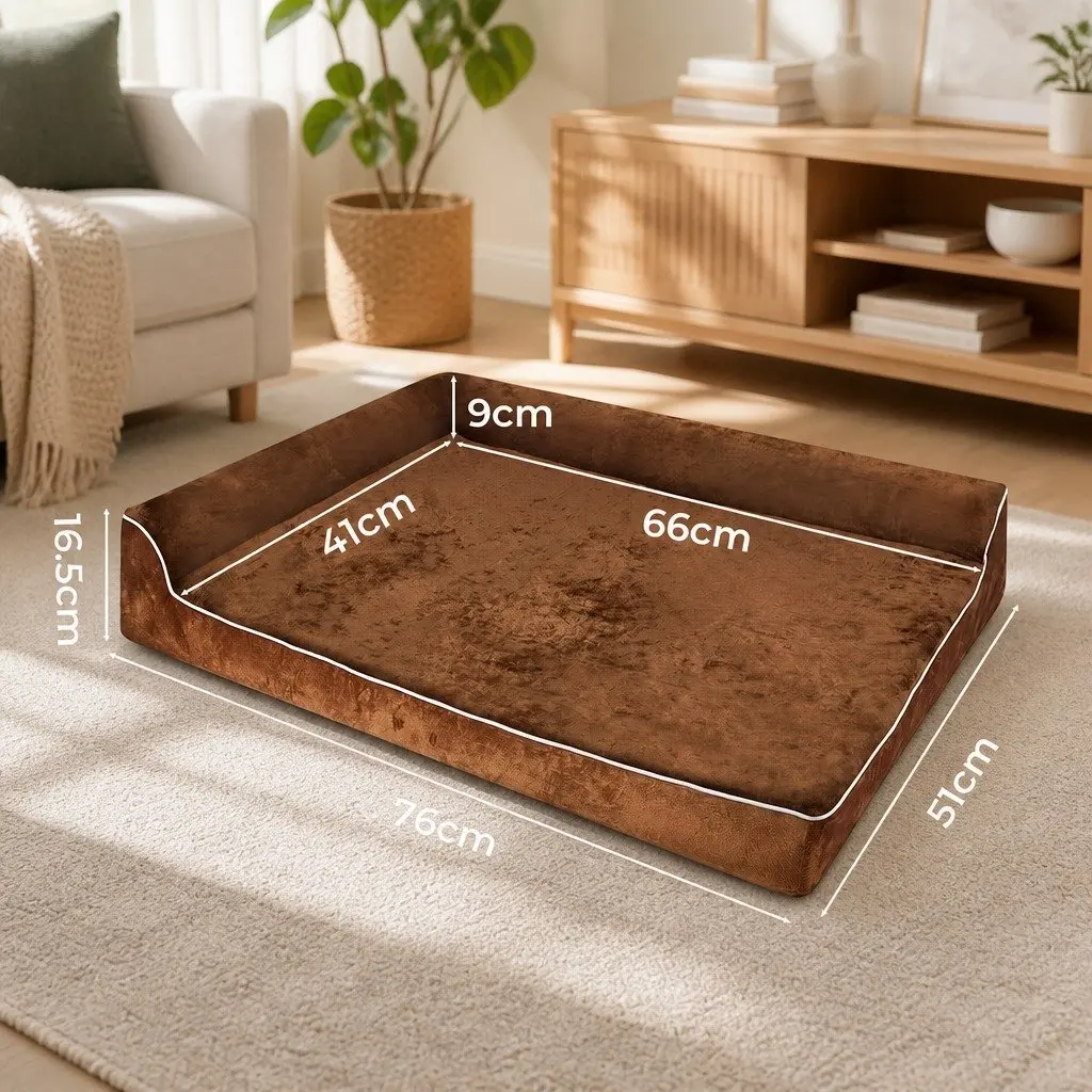 Orthopedic Dog Bed M Memory Foam Egg Crate Pet Sofa L-Shaped Bolster Coffee
