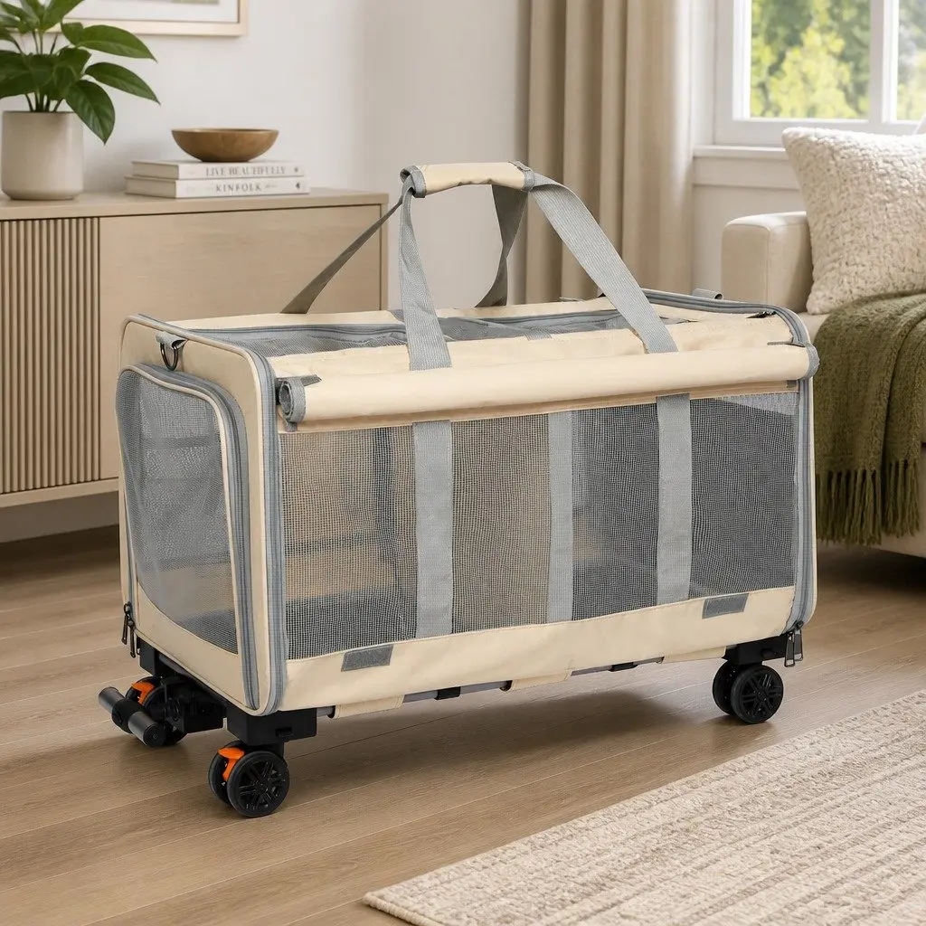 Pet Carrier Rolling Backpack Travel Crate 60cm x 38cm x 45cm