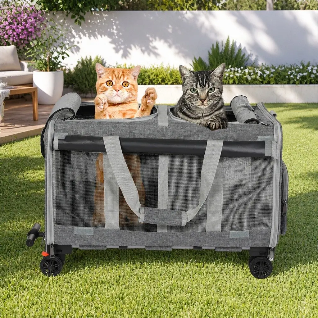 Pet Carrier Rolling Backpack Trolley for Dogs Cats Foldable 60cm x 38cm x 45cm Grey