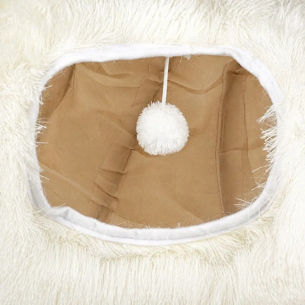 Cat Tunnel Bed Foldable Plush Play Tube Beige Collapsible Pet Kitten