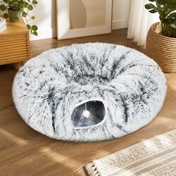 Cat Tunnel Bed Foldable Plush Play Tube Collapsible Pet House Grey