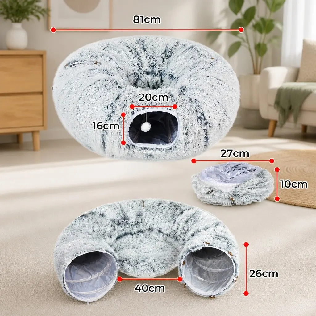 Cat Tunnel Bed for Play and Rest Grey 81cm x 81cm x 27cm