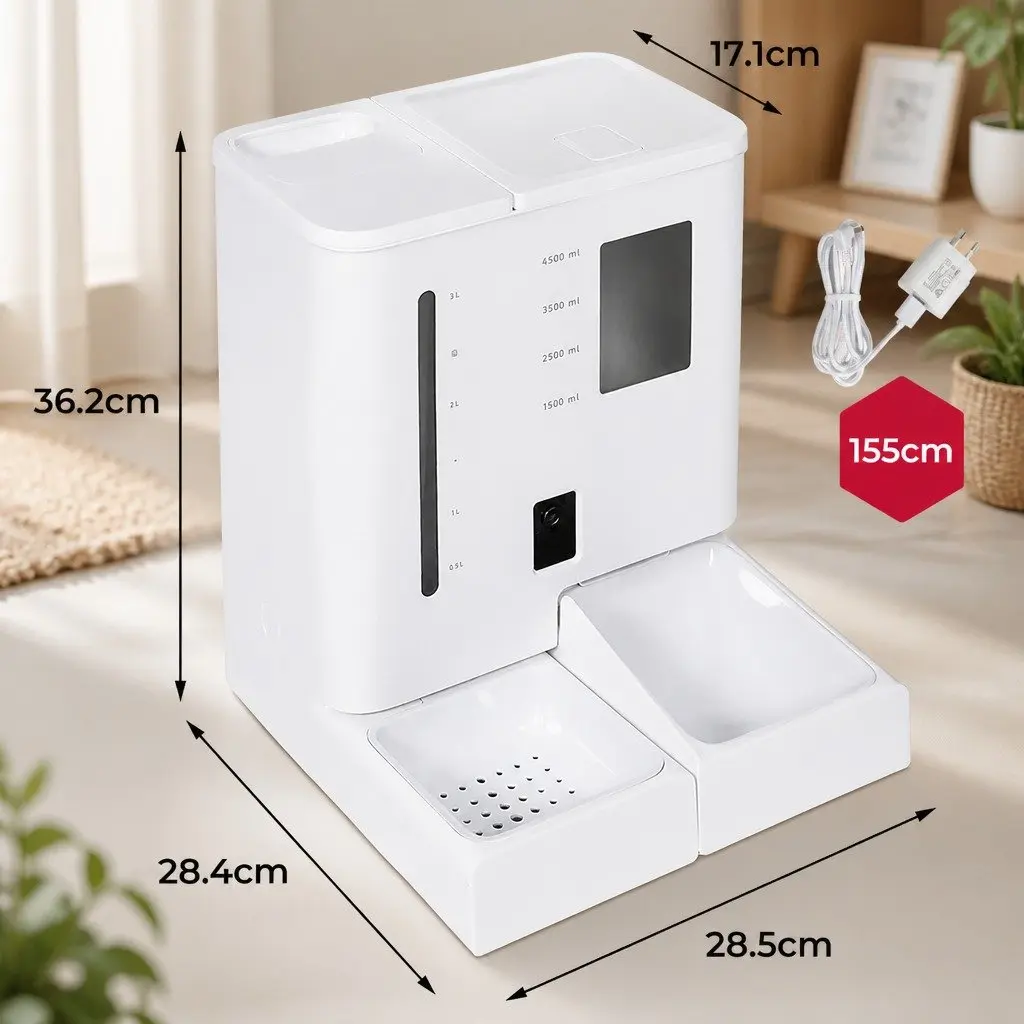 2-in-1 Automatic Pet Feeder Waterer WiFi App Control for Cats and Dogs 5L Food Storage 4L Water Tank