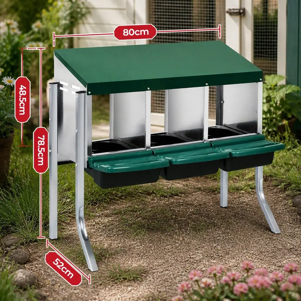 Chicken Egg Nesting Box 3-Hole Roll Away Poultry Coop Hutch Galvanized Steel