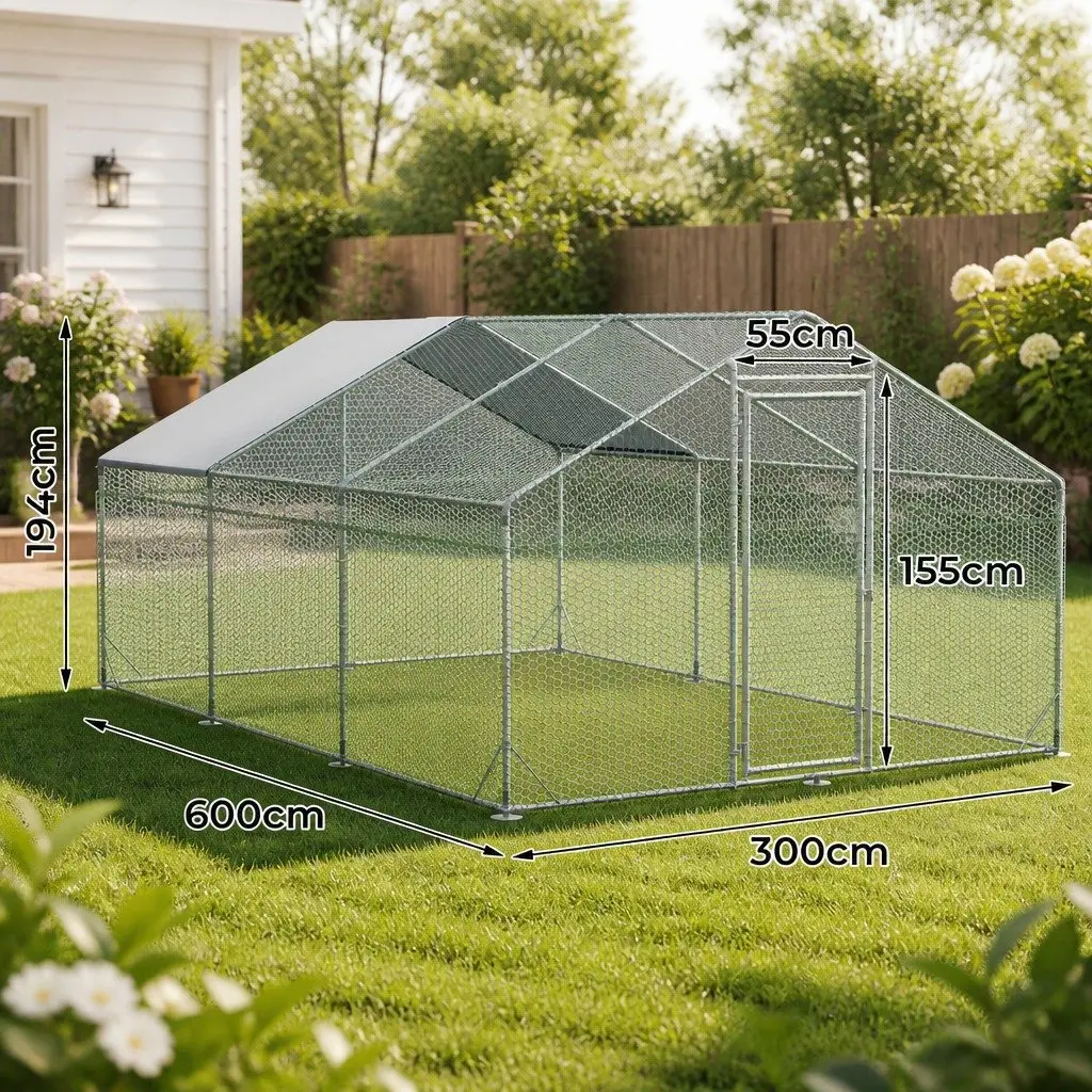 Large Metal Chicken Coop Cage for Poultry 600x300x194cm