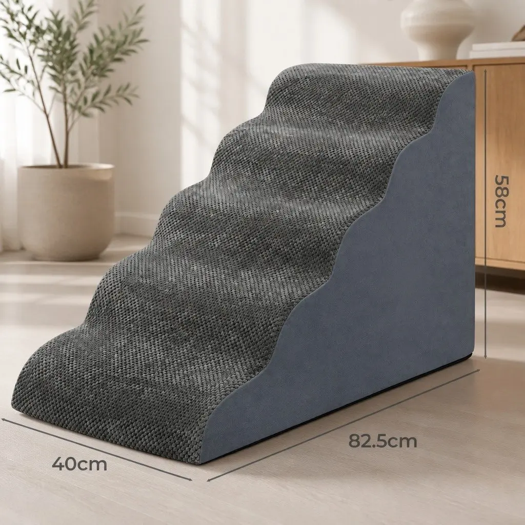 Pet Stairs for Small Pets and Dogs 5 Steps High Density Foam Grey