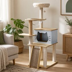Cat Tree Specifications: 120cm, MDF, and Plush Comfort