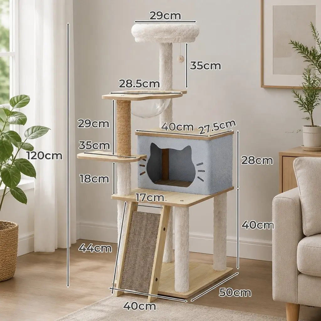 Cat Tree Tower Scratcher Condo House 120cm Climbing Frame Pet Furniture