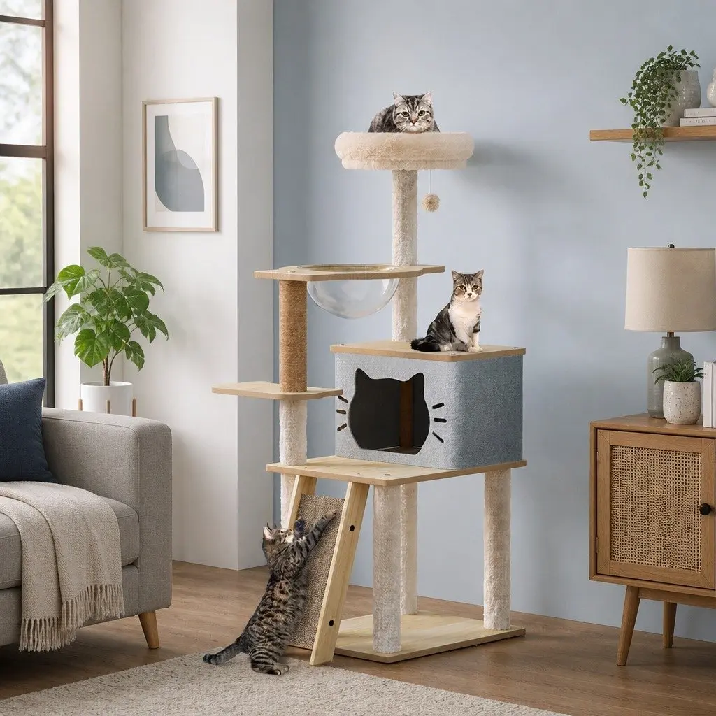 Cat Tree Tower Scratcher Condo House 120cm Climbing Frame Pet Furniture