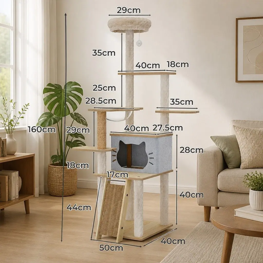 Cat Tree Tower for Cats 160cm Large Multi-Level Condo House Scratching Post Climbing