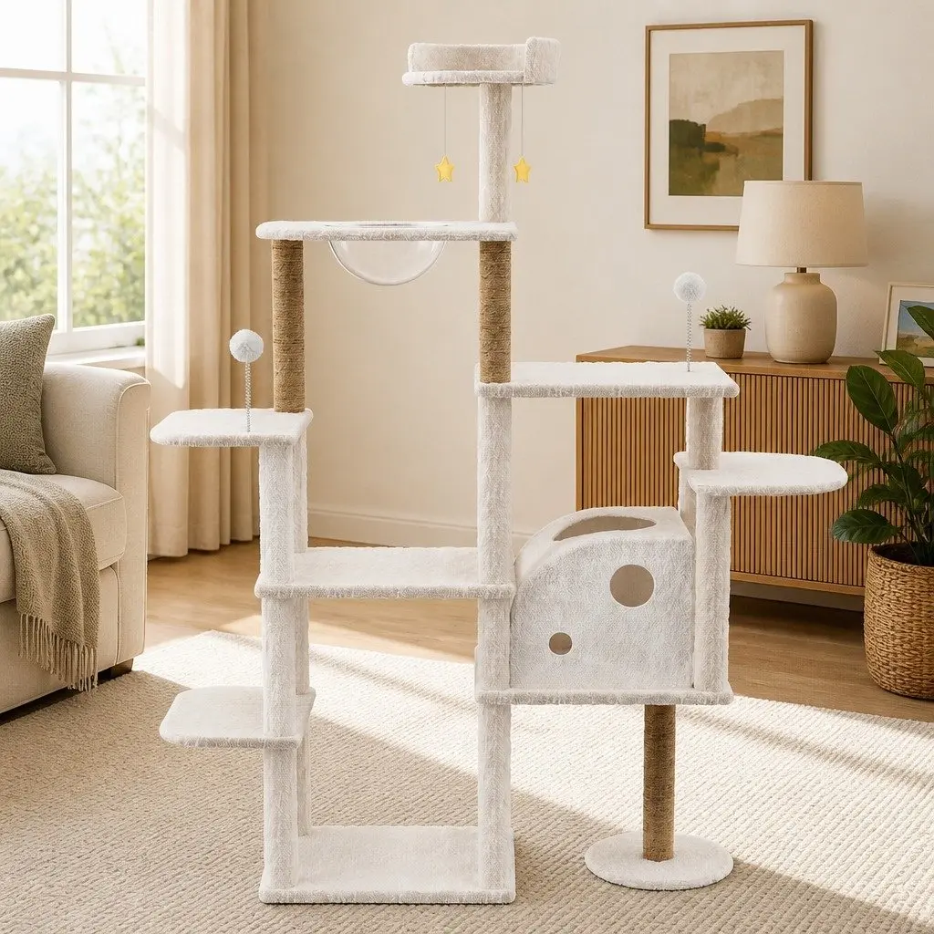 Cat Tree Tower Large Scratcher Condo House 172cm Multi-Level Climbing Platform
