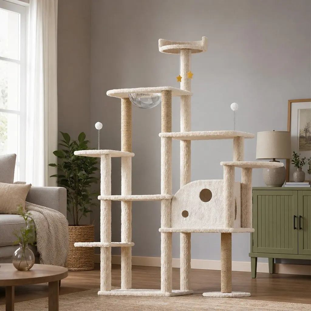 Cat Tree Tower Large Scratcher Condo House 172cm Multi-Level Climbing Platform