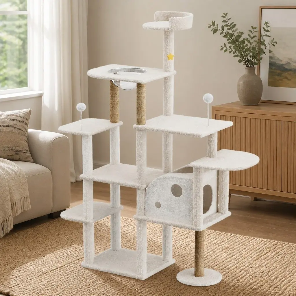 Cat Tree Tower Large Scratcher Condo House 172cm Multi-Level Climbing Platform