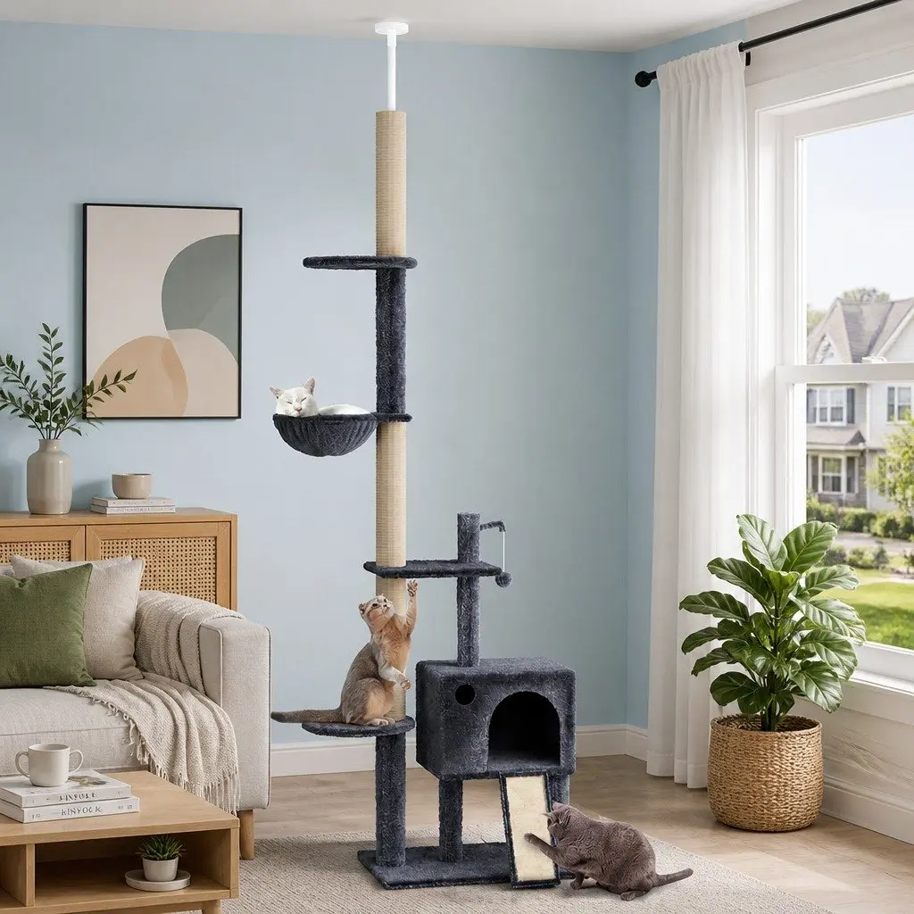 Cat Tree Scratching Post Hammock Condo Multi-Level for Cats 230 to 275 cm