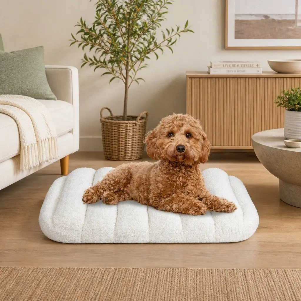 Orthopedic Dog Bed Small Size Sherpa Plush Removable Washable Cover White Pet