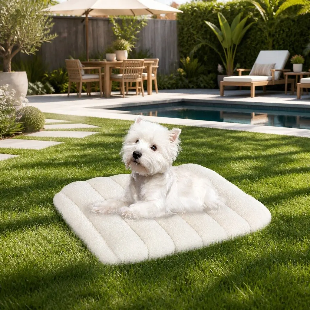 Orthopedic Dog Bed Small Size Sherpa Plush Removable Washable Cover White Pet