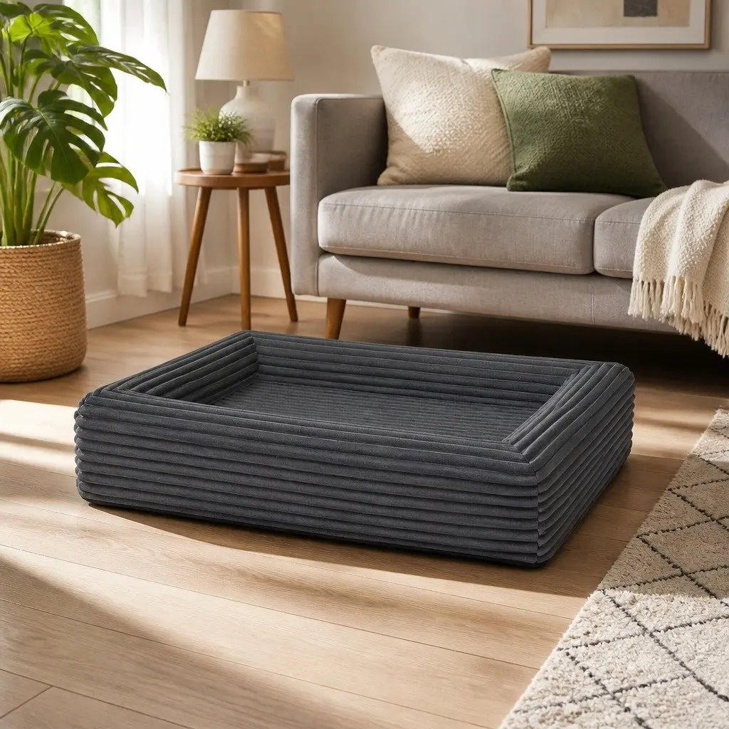 Orthopedic Dog Bed L Size for Pets Grey Egg Crate Foam Removable Washable Cover