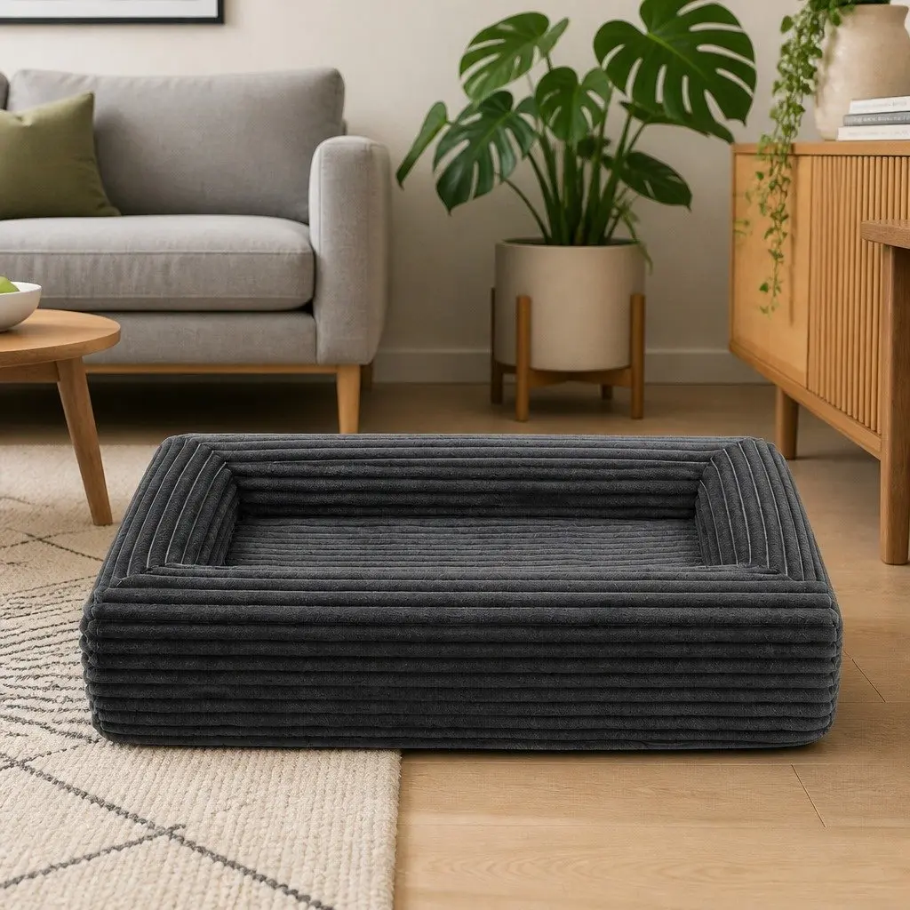 Orthopedic Dog Bed L Size for Pets Grey Egg Crate Foam Removable Washable Cover