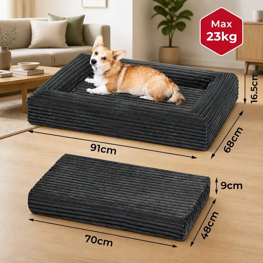 Orthopedic Dog Bed L Size for Pets Grey Egg Crate Foam Removable Washable Cover