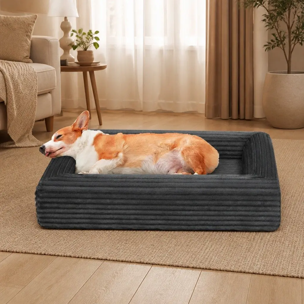 Orthopedic Dog Bed L Size for Pets Grey Egg Crate Foam Removable Washable Cover
