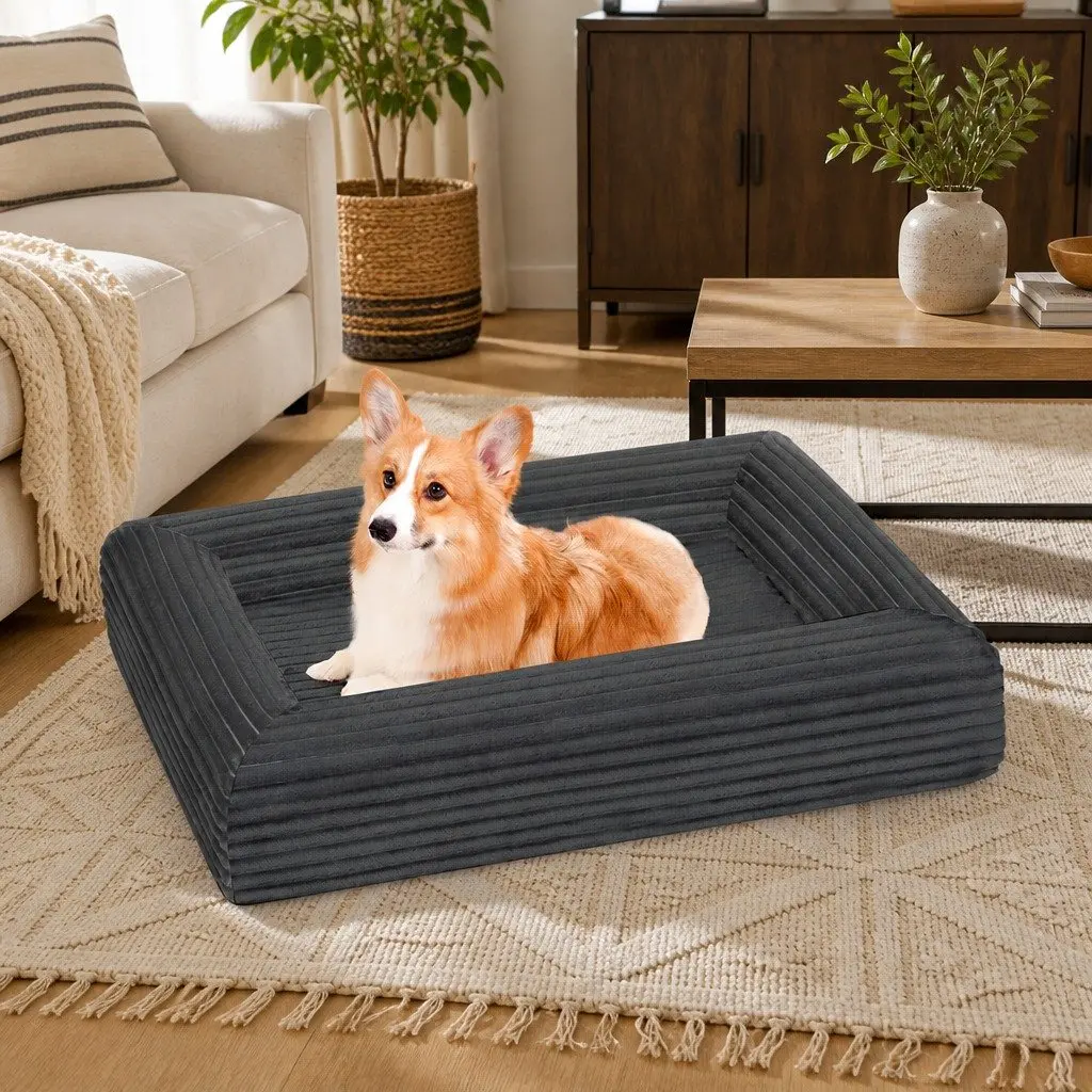 Orthopedic Dog Bed L Size for Pets Grey Egg Crate Foam Removable Washable Cover