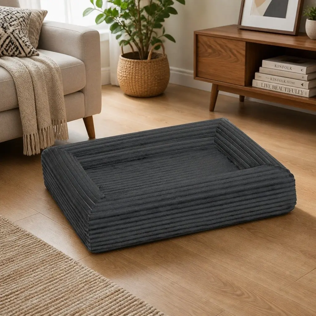 Orthopedic Dog Bed L Size for Pets Grey Egg Crate Foam Removable Washable Cover