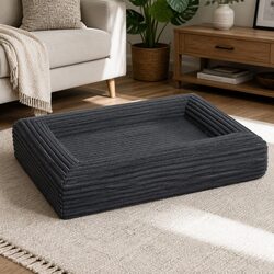 Orthopedic Dog Bed Medium Size Egg Crate Foam Pet Mattress Grey Corduroy Cover