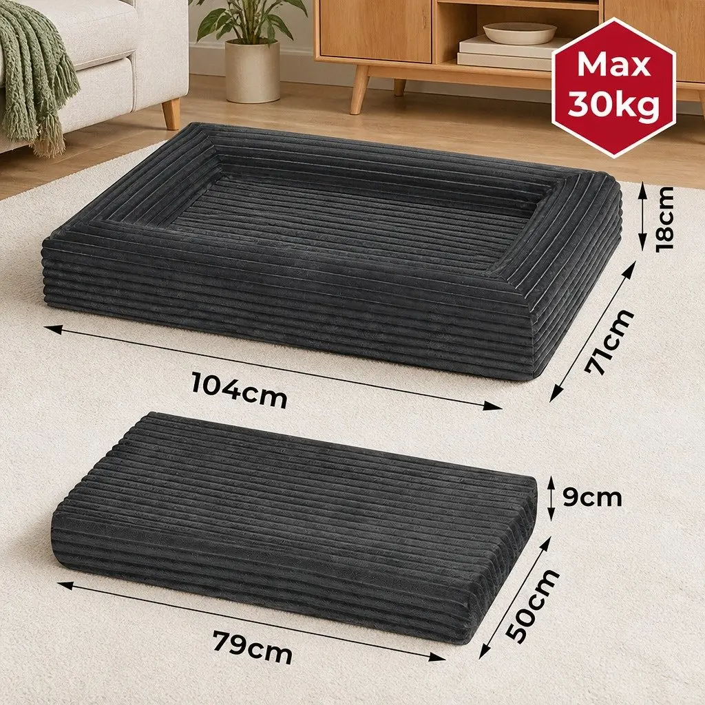 Orthopedic Dog Bed XL for Pets Grey Corduroy Removable Washable Cover Waterproof