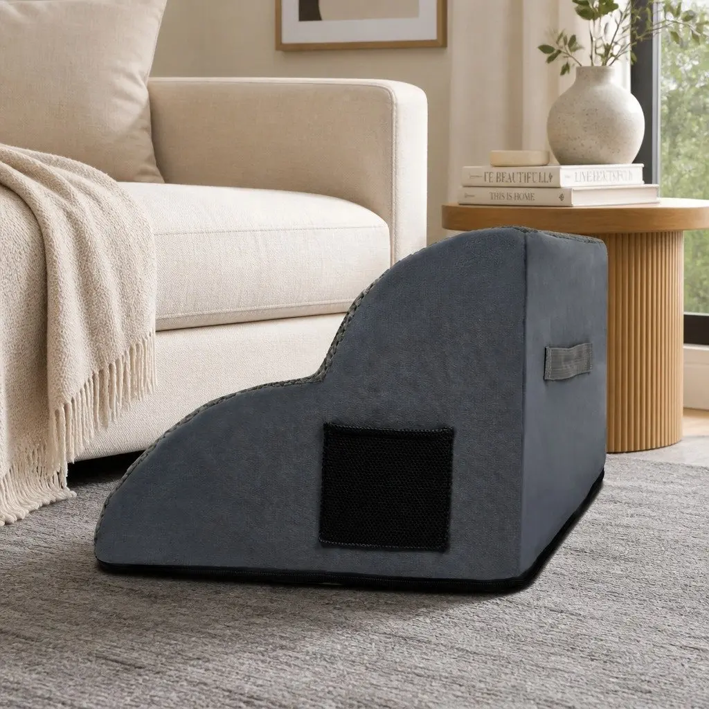 Pet Stairs 2 Steps Dog Ramp High Density Foam Non Slip Portable Handle Grey