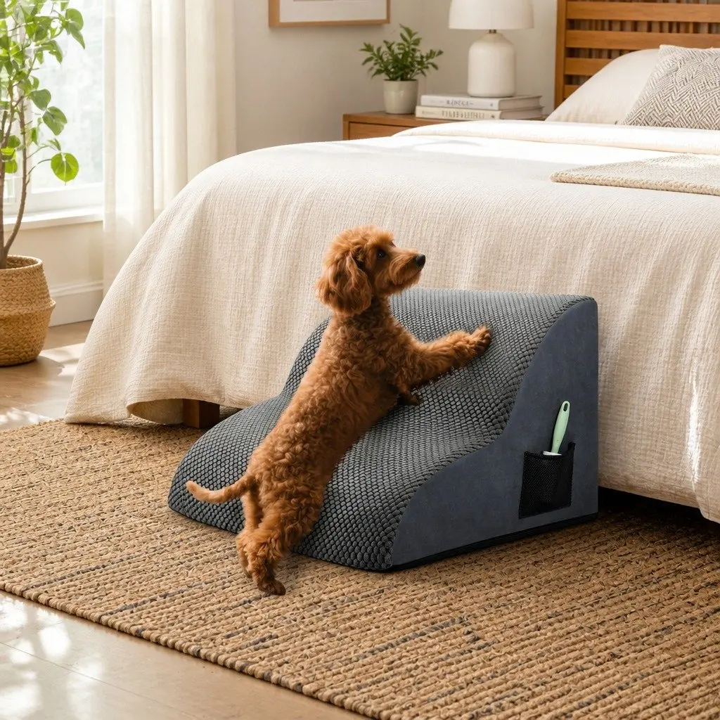 Pet Stairs 2 Steps Dog Ramp High Density Foam Non Slip Portable Handle Grey
