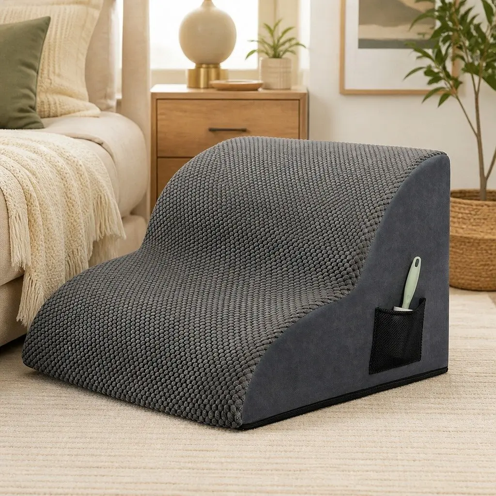 Pet Stairs 2 Steps Dog Ramp High Density Foam Non Slip Portable Handle Grey