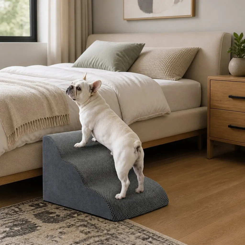 Pet Stairs 3 Steps for Dogs High Density Foam Non-Slip Portable Handle Grey