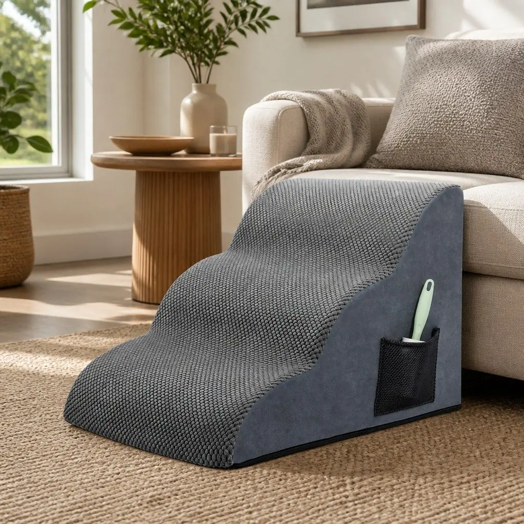 Pet Stairs 3 Steps for Dogs High Density Foam Non-Slip Portable Handle Grey