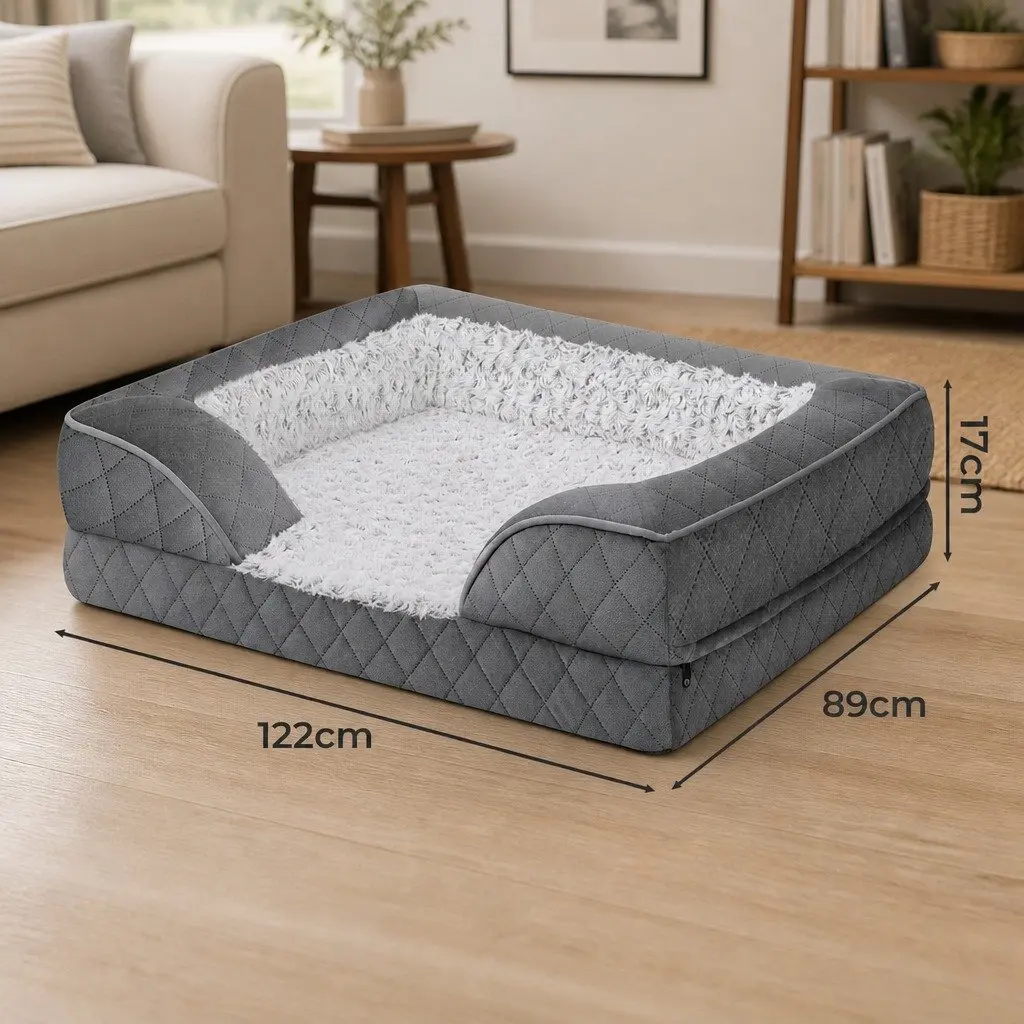 Orthopedic Memory Foam Dog Bed for Large Pets with Bolster Support and Washable Cover 122cm x 89cm x 17cm