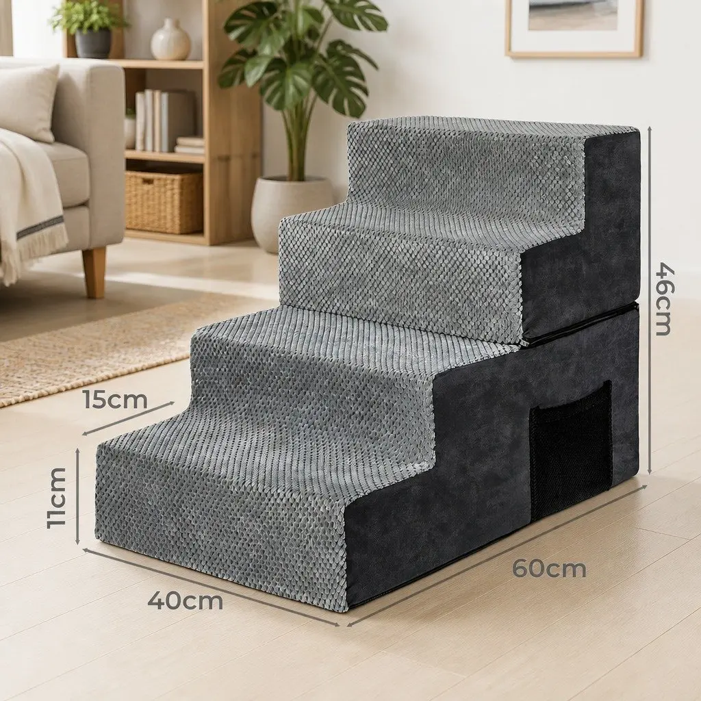 Pet Stairs for Dogs and Cats 4 Step Non-Slip High Density Foam Portable Washable Cover 60cm L x 40cm W x 46cm H