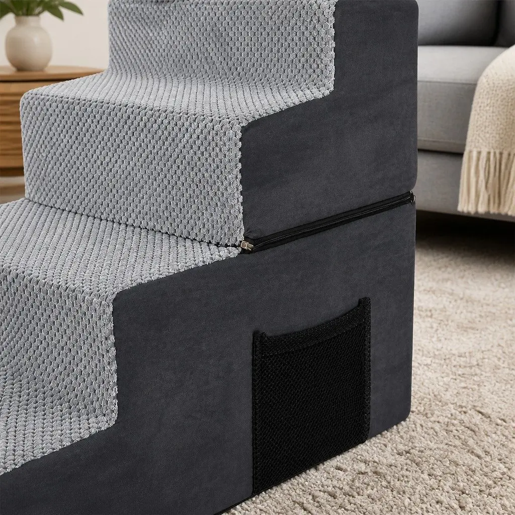 Pet Stairs for Dogs and Cats 4 Step Non-Slip High Density Foam Portable Washable Cover 60cm L x 40cm W x 46cm H