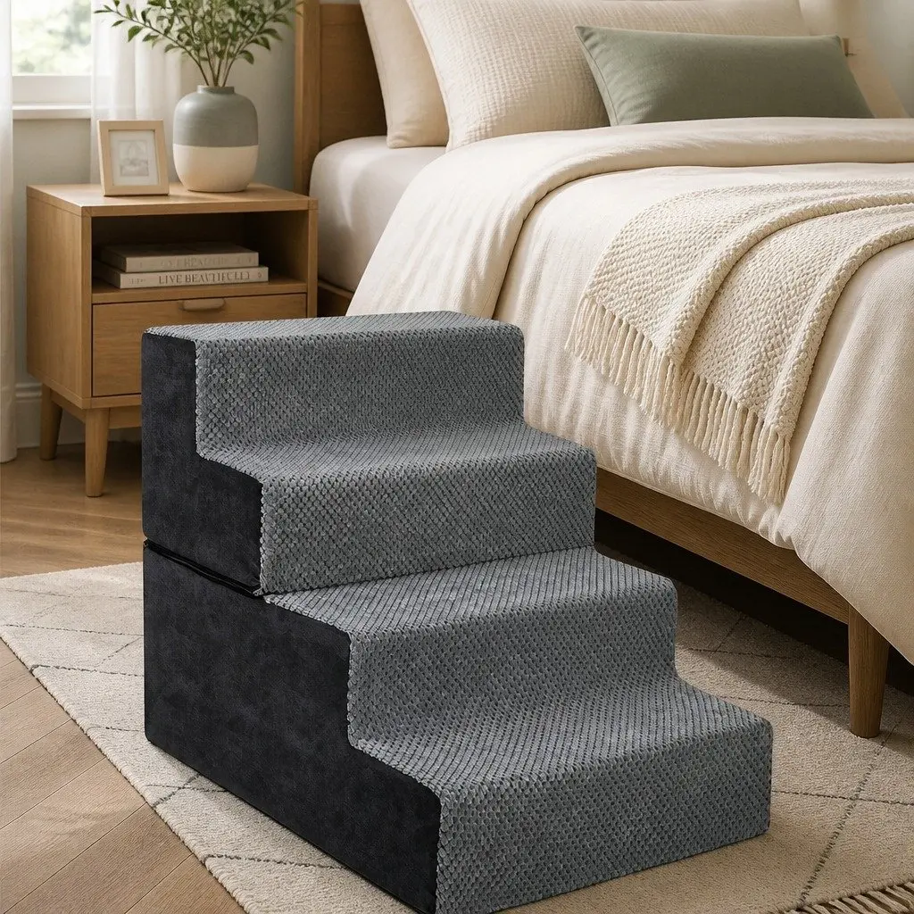 Pet Stairs for Dogs and Cats 4 Step Non-Slip High Density Foam Portable Washable Cover 60cm L x 40cm W x 46cm H