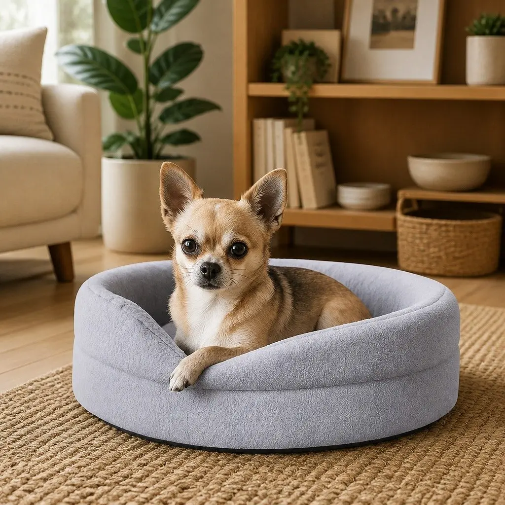 Orthopedic Memory Foam Dog Bed for Medium Dogs 60cm with Sherpa Fleece Cover and Waterproof Inner Lining