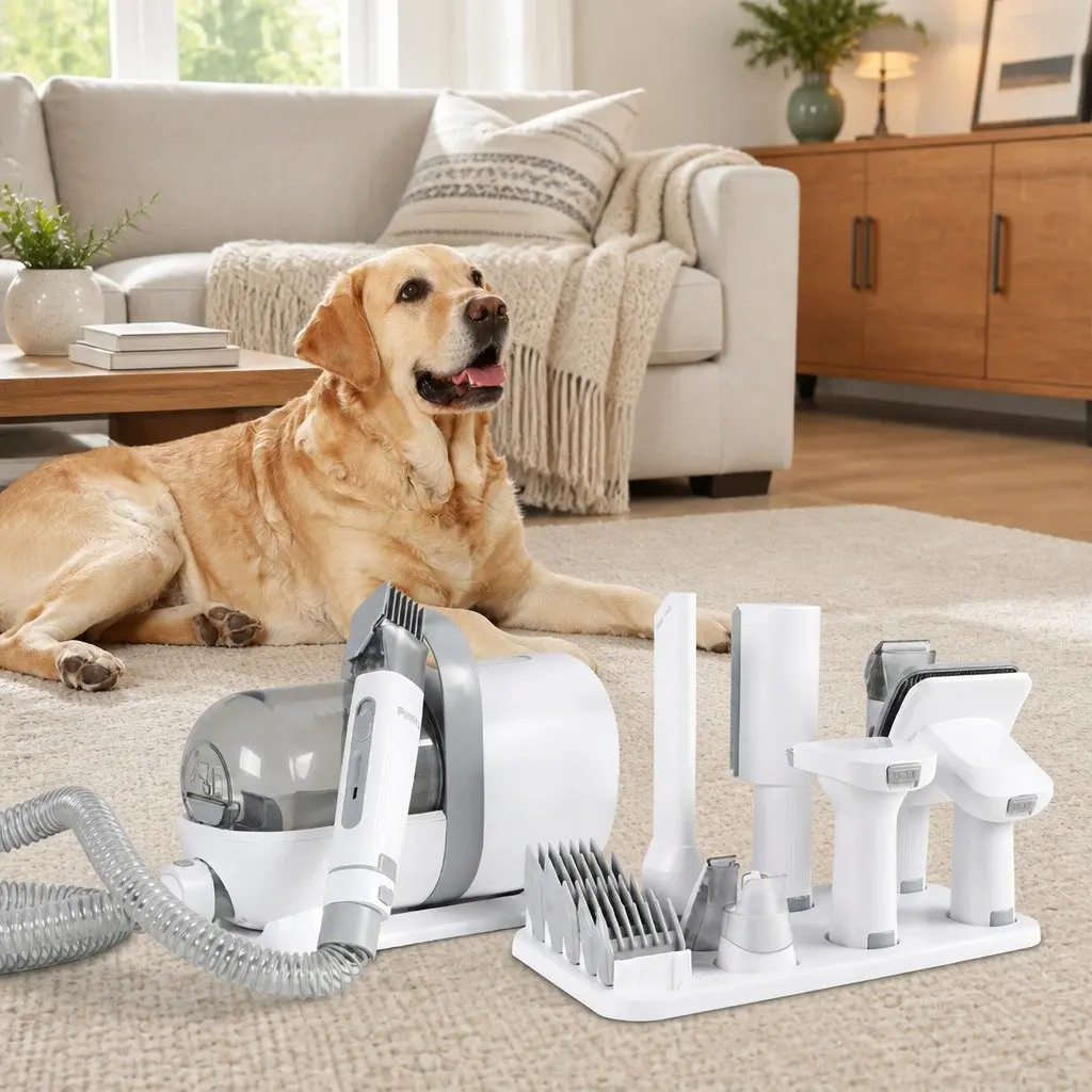Pet Grooming Kit Vacuum Hair Dryer Remover 7 in 1 Dog Cat Deshedding Clipper