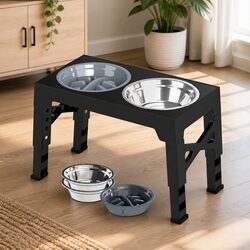 Elevated Dog Bowls Adjustable Heights Stainless Steel Slow Feeder Pet Feeding