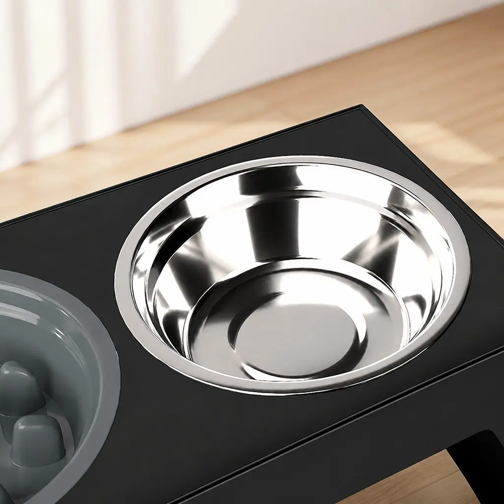 Elevated Dog Bowls Adjustable Heights Stainless Steel Slow Feeder Pet Feeding
