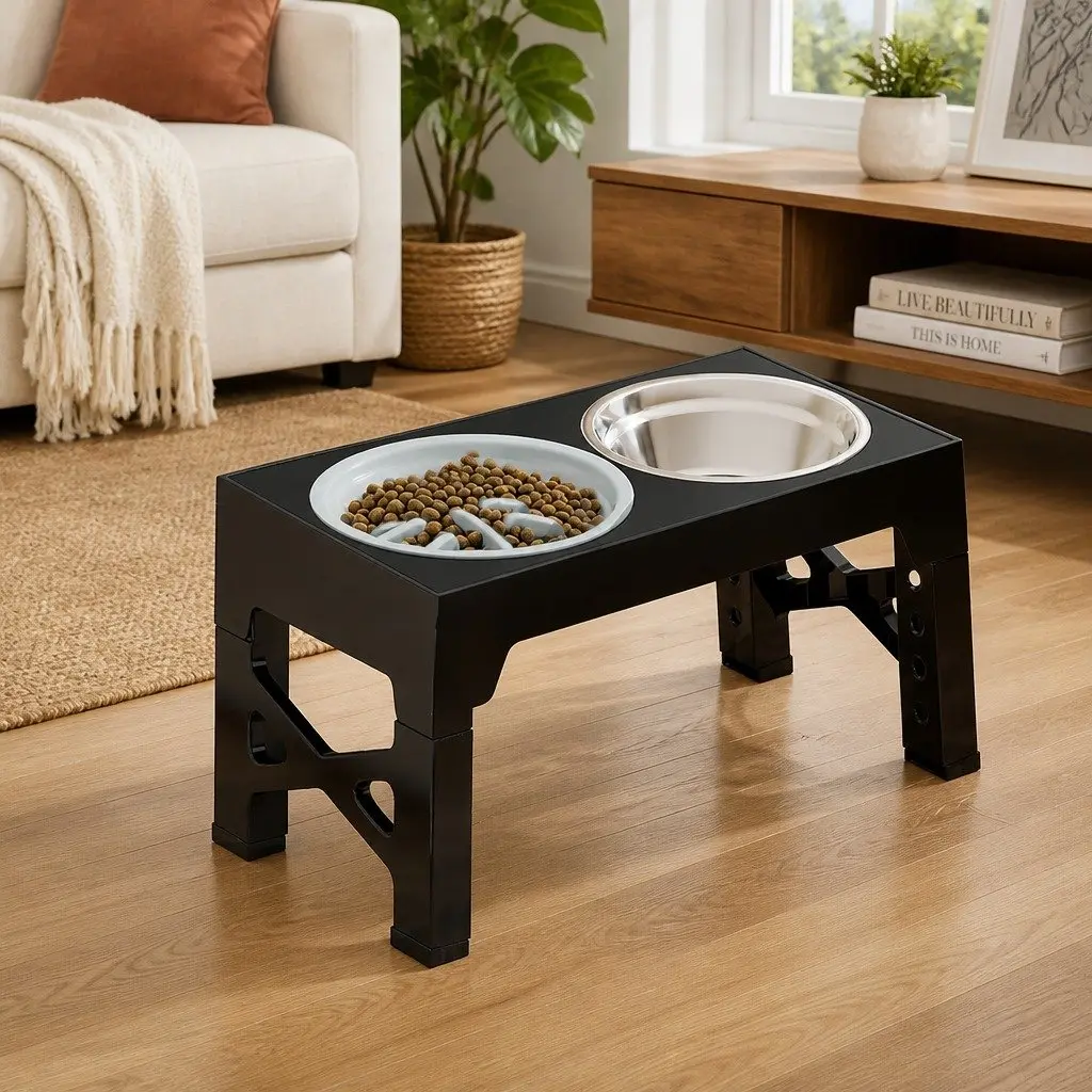 Elevated Dog Bowls Adjustable Heights Stainless Steel Slow Feeder Pet Feeding