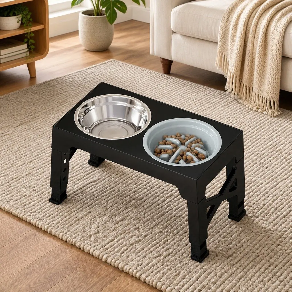 Elevated Dog Bowls Adjustable Heights Stainless Steel Slow Feeder Pet Feeding