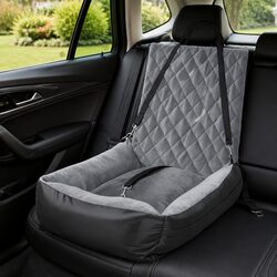 Grey Pet Car Seat with Precise Dimensions and Features