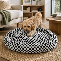 Circular Plush Dog Bed Calming Pet Cosy Washable Removable Cover Non-Slip Base