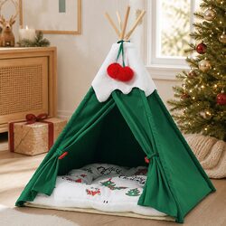 Pet Tent Bed Dog Cat Teepee Indoor Hideaway Washable Cushion Green Portable