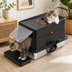 Extra Large Enclosed Cat Litter Box - 60cm Stainless Steel