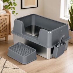 Cat Litter Box Specifications: Stainless Steel, 36L Capacity